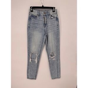 American Eagle Mom Jean Womens 0 Light Wash Good Distressed High Rise Tapered